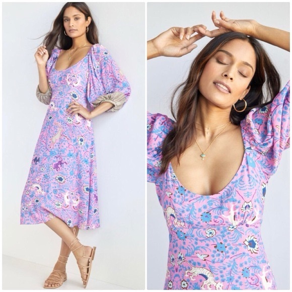 Anthropologie Tracy Reese Puff Sleve Midi Dress - Picture 2 of 8